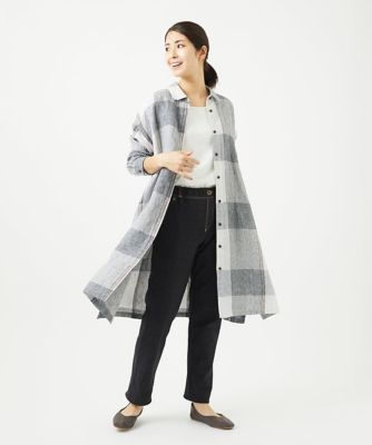 ［洗える］リネンチェックロングシャツブラウス
