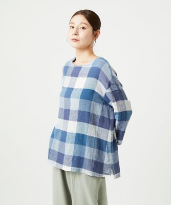 ［洗える］コットンリネンブロックチェックブラウス