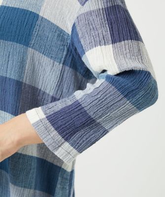 ［洗える］コットンリネンブロックチェックブラウス