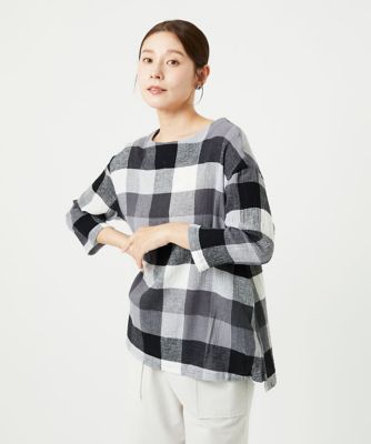 ［洗える］コットンリネンブロックチェックブラウス
