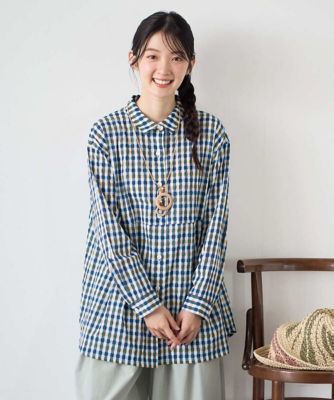 ＜GIANNI LO GIUDICE (Women)＞［洗える］塩縮ギンガムプリントチュニックブラウス