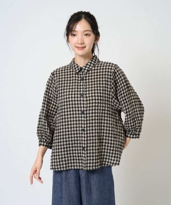洗える］リネンコットンギンガムチェックブラウス | GIANNI LO GIUDICE