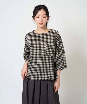 【美品】21ss♦︎ハウスオブロータス リネンシャツ　チェック　ゆったり　オーバー 洗える］リネンコットンギンガムチェックブラウス | GIANNI LO GIUDICE
