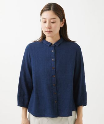 ［洗える］二重織ガーゼデニムブラウス