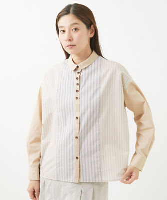 GIANNI LO GIUDICE / ジャンニ・ロ・ジュディチェ [洗える]シャーリングストライプブラウス 洗える]シャーリングストライプブラウス(ブラウス・シャツ
