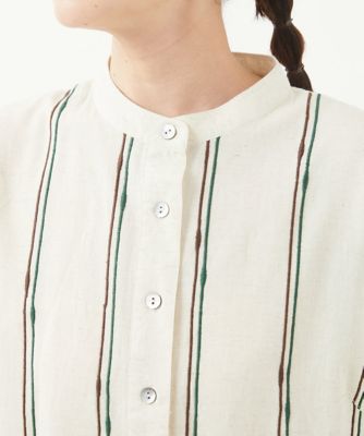 ［洗える］コットンフラックス刺繍ブラウス