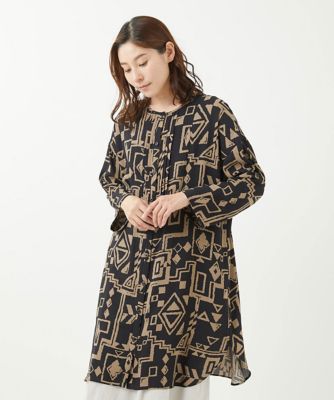 ［洗える・日本製］アフリカンプリントロングブラウス