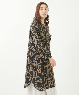 ［洗える・日本製］アフリカンプリントロングブラウス