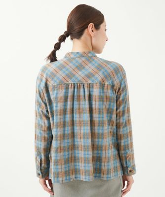 ［洗える］先染めコットンチェックブラウス