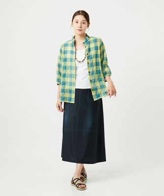 ［洗える］シャーリングチェックシャツブラウス