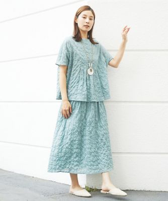 ［洗える］シャーリングストライプタックブラウス