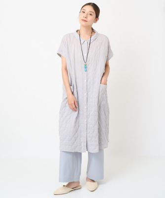 ［洗える］シャーリング無地ロングブラウス