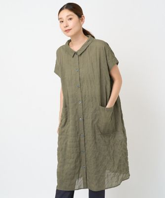 ［洗える］シャーリング無地ロングブラウス