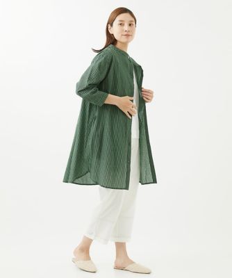 ［洗える・日本製］ミラクルウェーブストライプロングブラウス