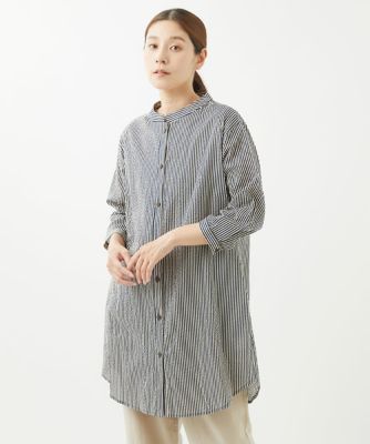 ［洗える・日本製］ミラクルウェーブストライプロングブラウス