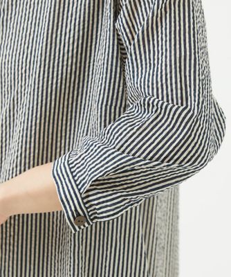 ［洗える・日本製］ミラクルウェーブストライプロングブラウス