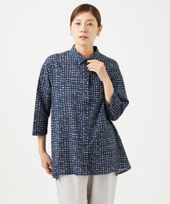 洗える・日本製］ミラクルウェーブブロックプリントブラウス | GIANNI