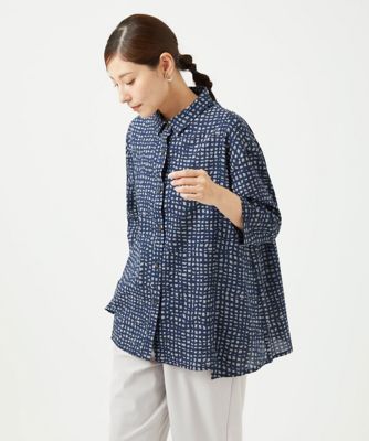 洗える・日本製］ミラクルウェーブブロックプリントブラウス | GIANNI