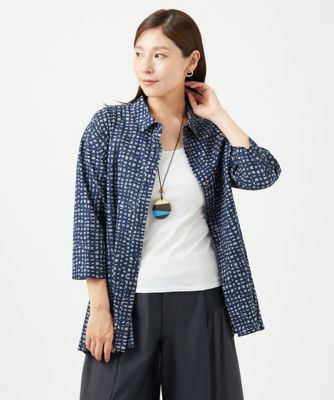 洗える・日本製］ミラクルウェーブブロックプリントブラウス | GIANNI