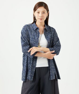 洗える・日本製］ミラクルウェーブブロックプリントブラウス | GIANNI