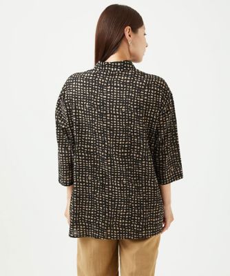 洗える・日本製］ミラクルウェーブブロックプリントブラウス | GIANNI