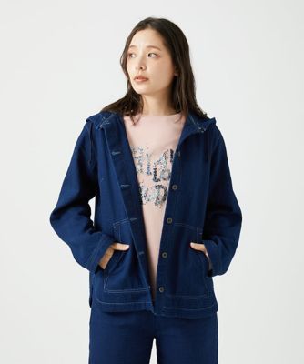 洗える］二重織ガーゼデニム製品染めフード付きブルゾン | GIANNI LO