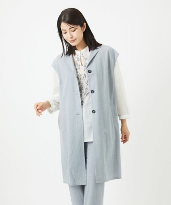 ［洗える］コットンナイロンカノコ編みロングジレ