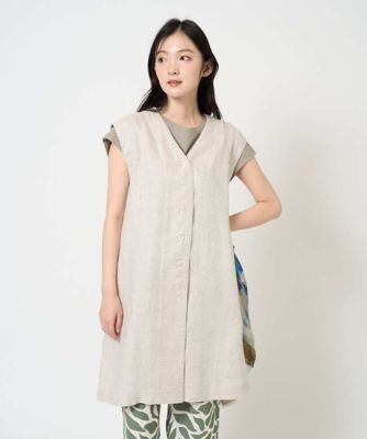ルーニィ新品⭐️飯豊まりえ着洗える❗️ギャザーデザインジレリネン麻調ロングジレ雑誌 洗える］デニム調リネンジレ | GIANNI LO GIUDICE (Women)/ジャンニロ