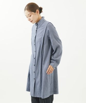 ［洗える］先染めストライプロングブラウス
