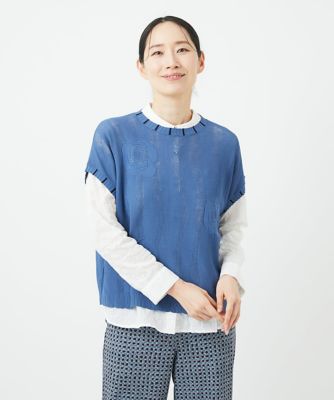 ［洗える］アイレットフラワーニットベスト