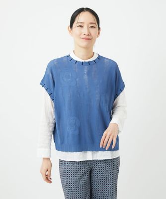 ［洗える］アイレットフラワーニットベスト