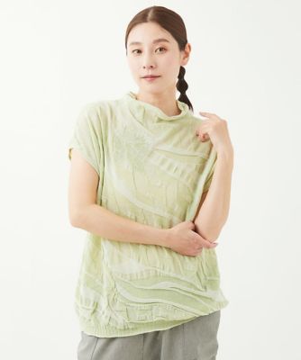 ［洗える］ウェーブプレーティング刺繍ニット