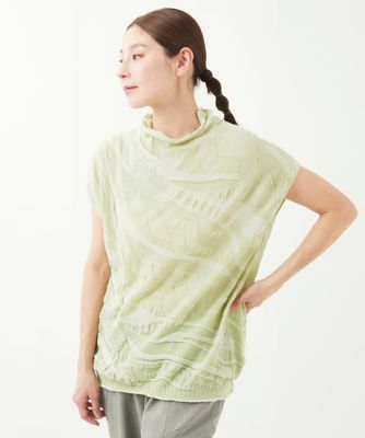［洗える］ウェーブプレーティング刺繍ニット