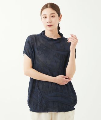 ［洗える］ウェーブプレーティング刺繍ニット