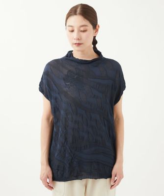 ［洗える］ウェーブプレーティング刺繍ニット
