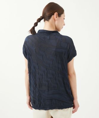 ［洗える］ウェーブプレーティング刺繍ニット