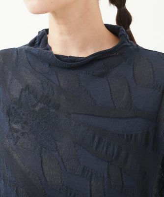 ［洗える］ウェーブプレーティング刺繍ニット