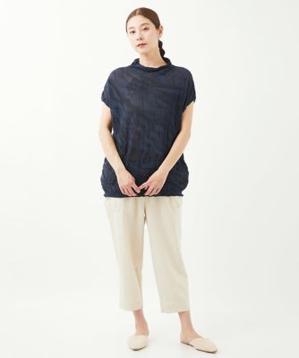 ［洗える］ウェーブプレーティング刺繍ニット