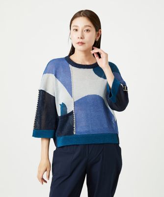 GIANNI LO GIUDICE (Women)/ジャンニロジュディチェ [洗える]透かし柄インターシャプルオーバーニット