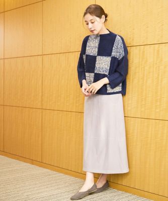 ［洗える・日本製］インターシャブロックチェックニット