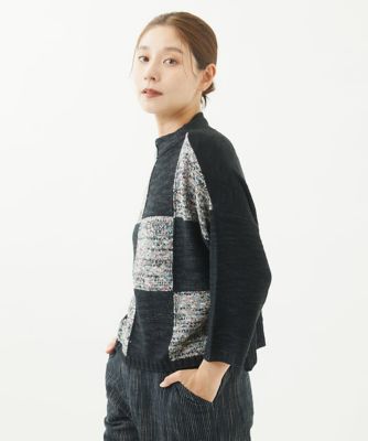 ［洗える・日本製］インターシャブロックチェックニット
