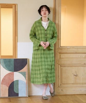 【Mサイズ】新品　JOAN社交ダンス ボタニカル柄デザインカットソー緑ｊ9066 洗える］シャドーチェックスカート | GIANNI LO GIUDICE (Women