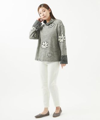 慈雨　ジャガード　ウール　フリンジ？ 日本製］ウール混ヘリンボンフラワージャガードタートル