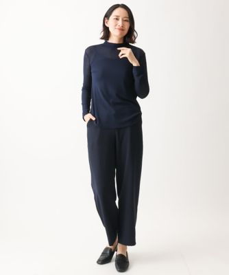 洗える・日本製］シアーストレッチフライスモックネックカットソー