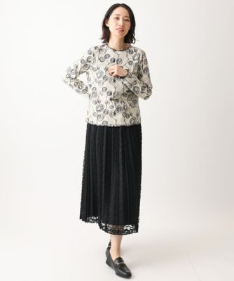 洗える・日本製・リバーシブル］ラインフラワージャガードカットソー