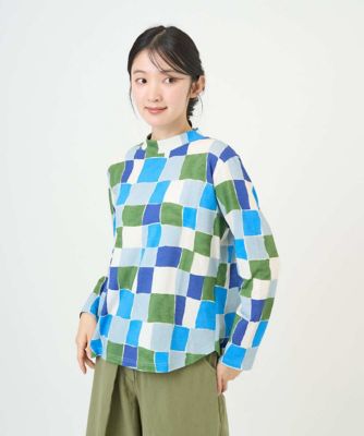 洗える・日本製］コットン天竺ブロックチェックプリントカットソー