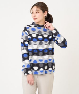 [洗える・日本製]ボーダードット総柄カットソー GIANNI LO GIUDICE｜[洗える・日本製]ボーダードット総柄