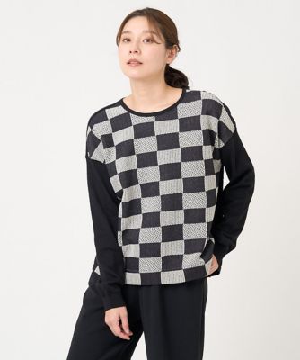 GIANNI LO GIUDICE (Women)/ジャンニロジュディチェ [洗える]ブロックチェック柄ジャガードカットソー