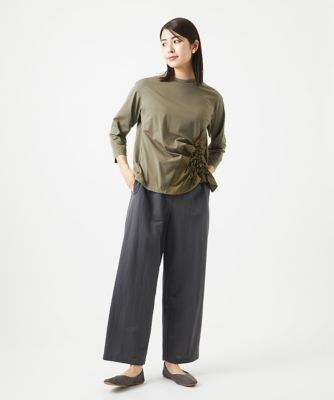 ［洗える］コットン天竺シャーリングフラワーカットソー