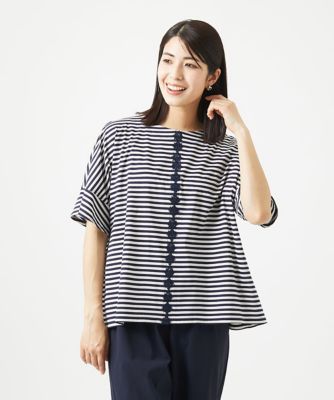 ＜GIANNI LO GIUDICE (Women)＞［洗える・日本製］コンパクトボーダーフラワーモチーフカットソー